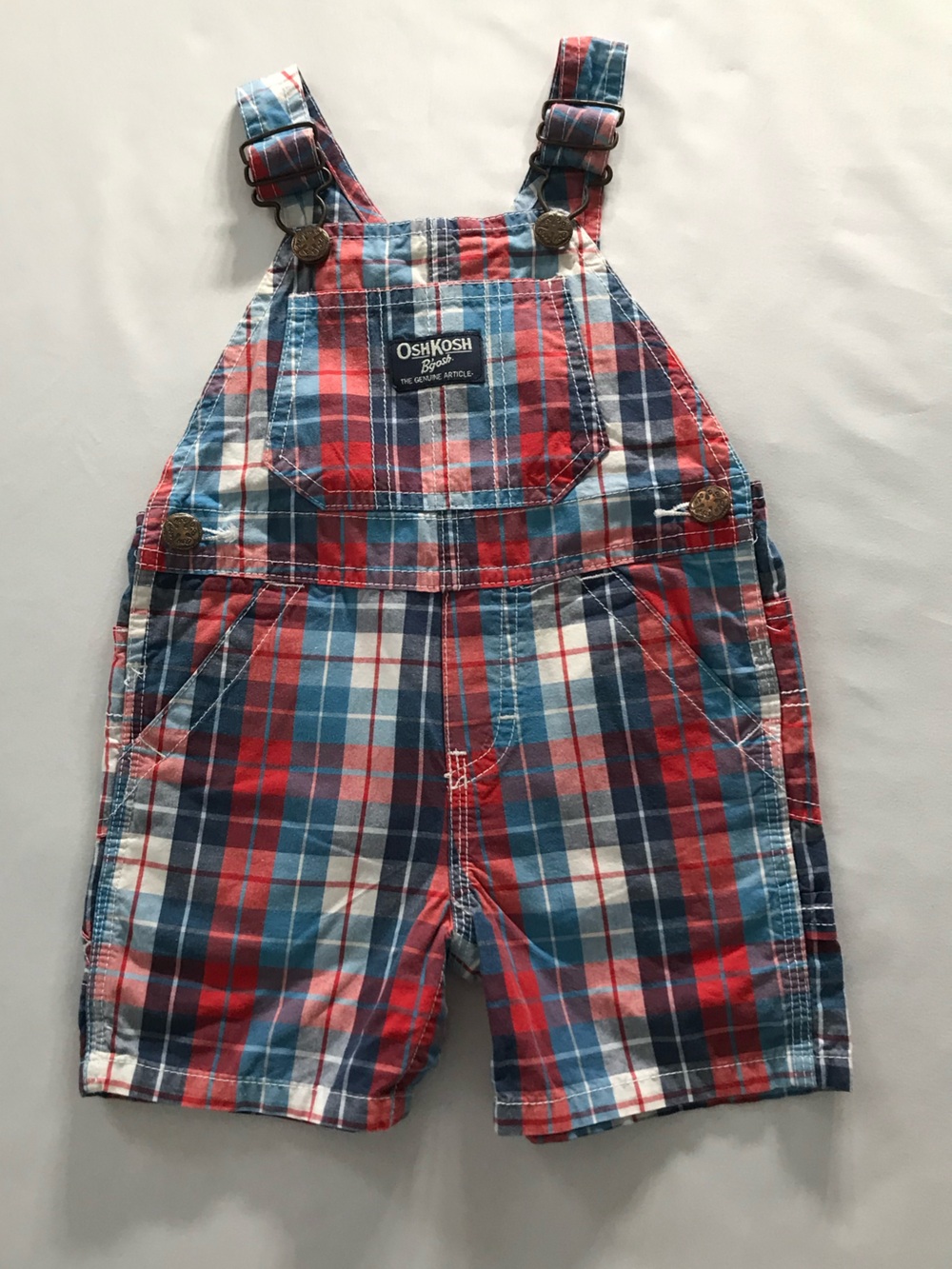 OshKosh B'gosh Red, Blue & White Plaid Toddler Overalls